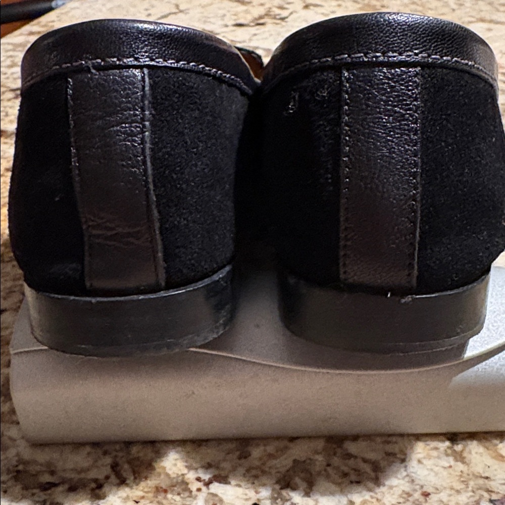Donald J. Pliner Black Suede Penny Loafers with Metallic Accent - Picture 2 of 5